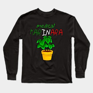 Medical Marinara - Italian Flag Color Lettering T-Shirt with Basil Plant Long Sleeve T-Shirt